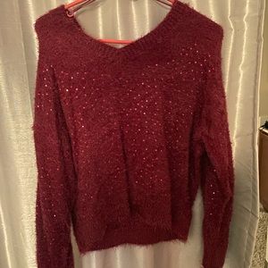 Shayanne Sequin Sweater S Burgandy Festive